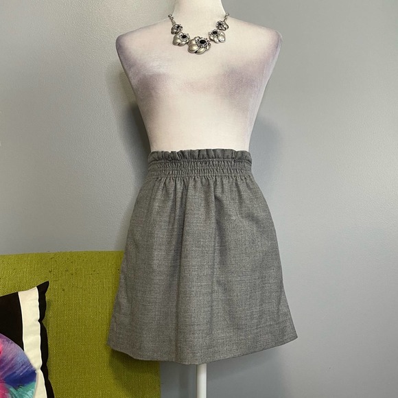 J Crew Gray Wool Smocked Waist Mini Skirt 2 - Picture 2 of 5